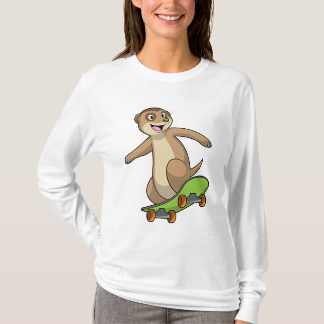 Meerkat as Skater with Skateboard T-Shirt (Front)