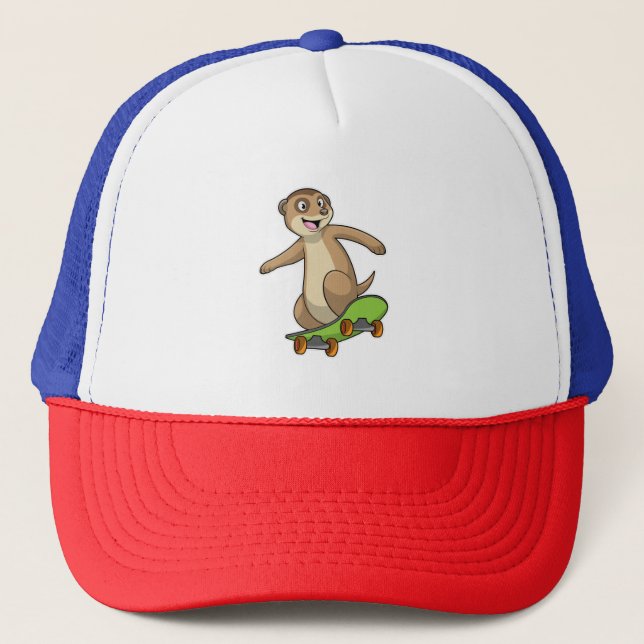 Meerkat as Skater with Skateboard Trucker Hat (Front)