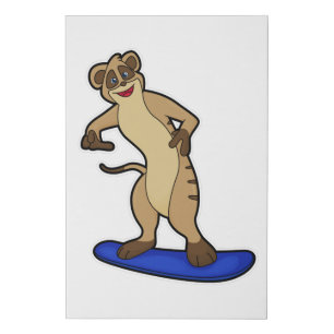 Meerkat as Snowboarder with Snowboard Faux Canvas Print