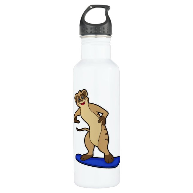 Meerkat as Snowboarder with Snowboard Stainless Steel Water Bottle (Front)