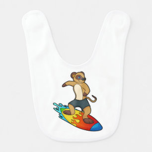 Meerkat as Surfer with Surfboard Baby Bib