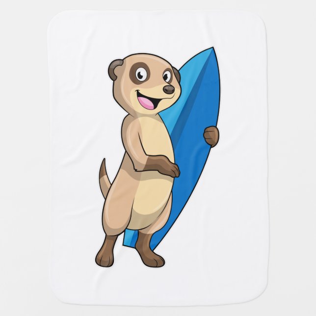 Meerkat as Surfer with Surfboard Baby Blanket (Front)