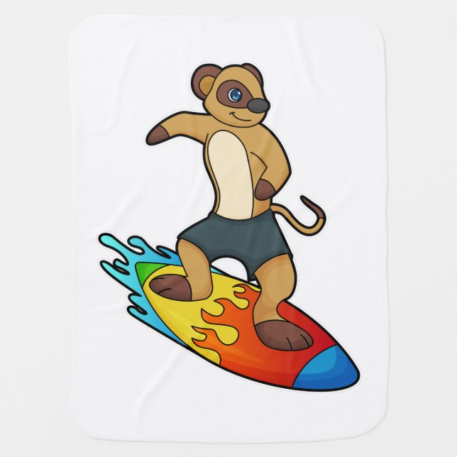 Meerkat as Surfer with Surfboard Baby Blanket (Front)