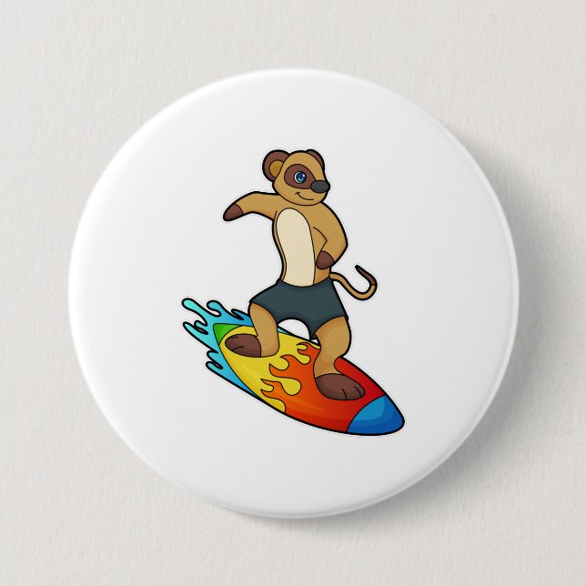 Meerkat as Surfer with Surfboard Button (Front)