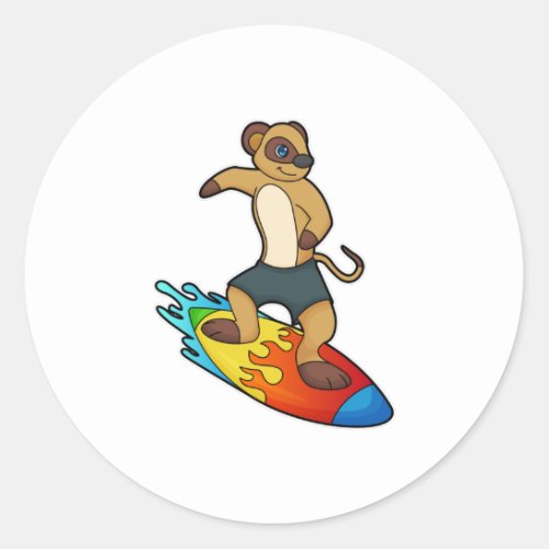 Meerkat as Surfer with Surfboard Classic Round Sticker