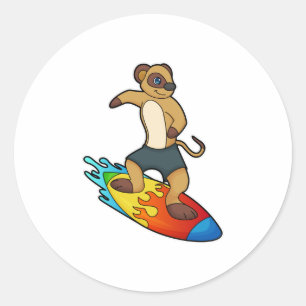 Meerkat as Surfer with Surfboard Classic Round Sticker