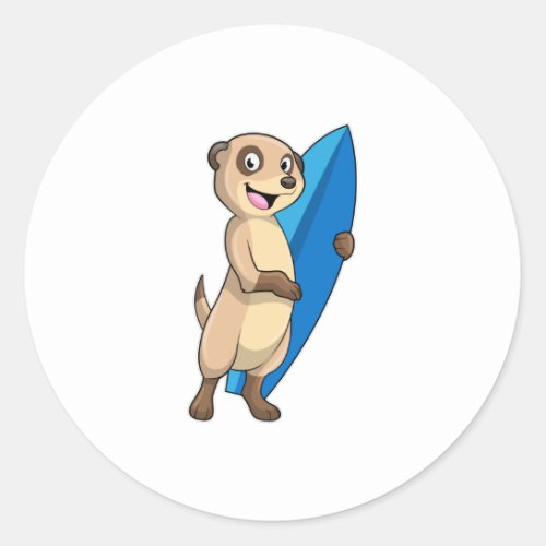 Meerkat as Surfer with Surfboard Classic Round Sticker