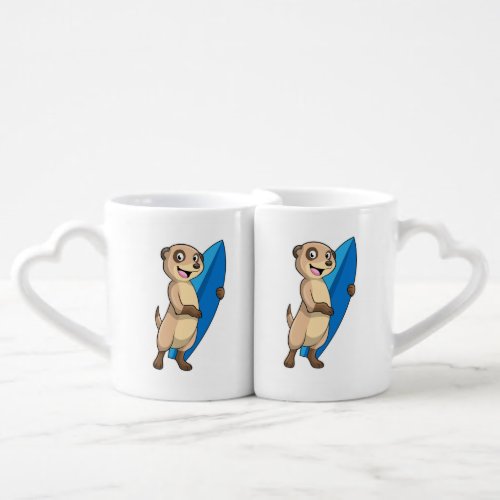 Meerkat as Surfer with Surfboard Coffee Mug Set