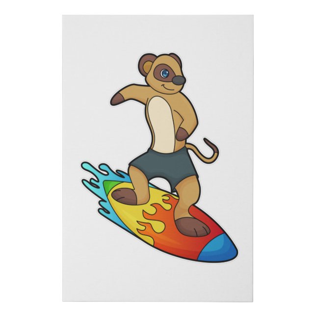 Meerkat as Surfer with Surfboard Faux Canvas Print (Front)