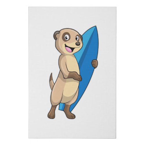 Meerkat as Surfer with Surfboard Faux Canvas Print