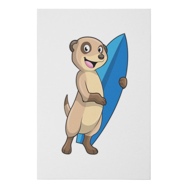 Meerkat as Surfer with Surfboard Faux Canvas Print (Front)