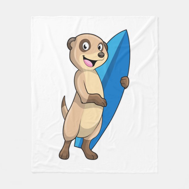 Meerkat as Surfer with Surfboard Fleece Blanket (Front)