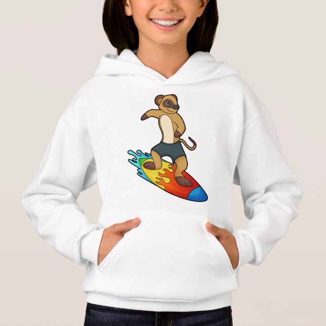 Meerkat as Surfer with Surfboard Hoodie (Front)
