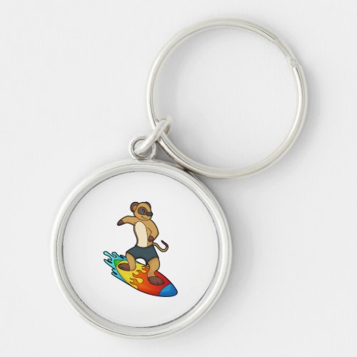 Meerkat as Surfer with Surfboard Keychain