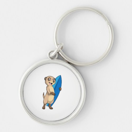 Meerkat as Surfer with Surfboard Keychain
