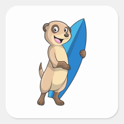 Meerkat as Surfer with Surfboard Square Sticker