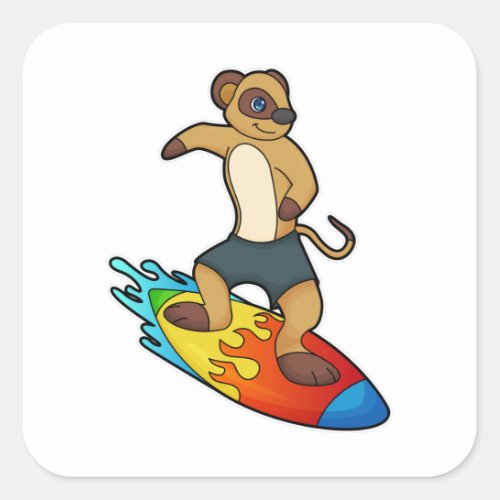 Meerkat as Surfer with Surfboard Square Sticker