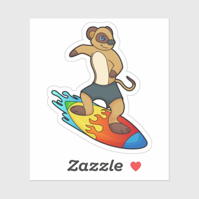 Meerkat as Surfer with Surfboard Sticker (Sheet)