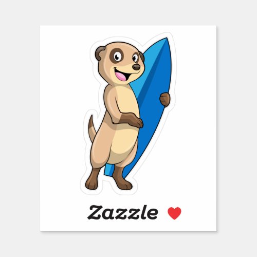 Meerkat as Surfer with Surfboard Sticker