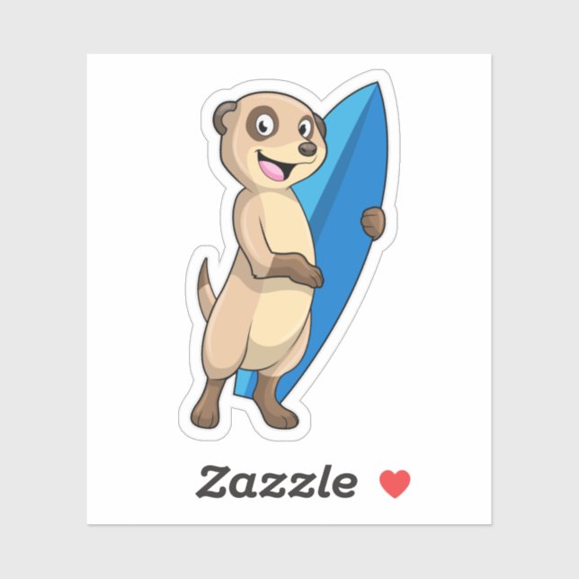 Meerkat as Surfer with Surfboard Sticker (Sheet)