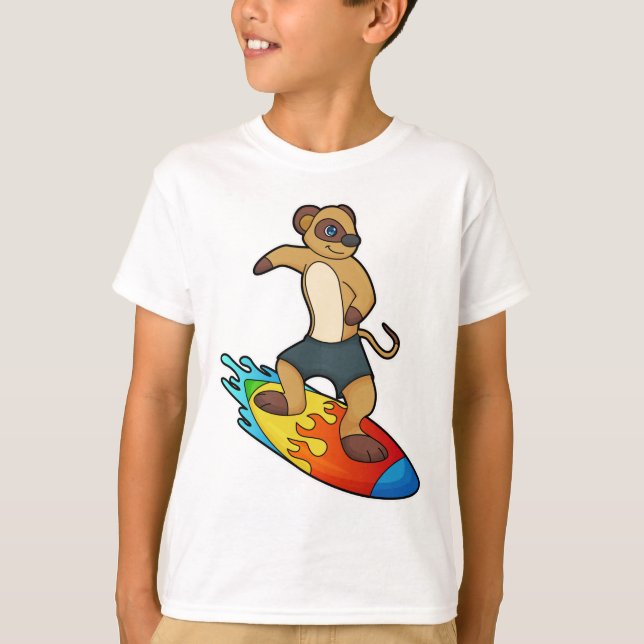 Meerkat as Surfer with Surfboard T-Shirt (Front)