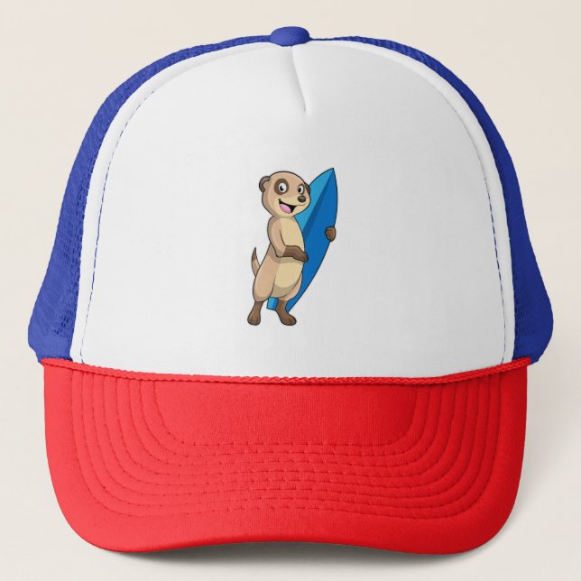 Meerkat as Surfer with Surfboard Trucker Hat (Front)