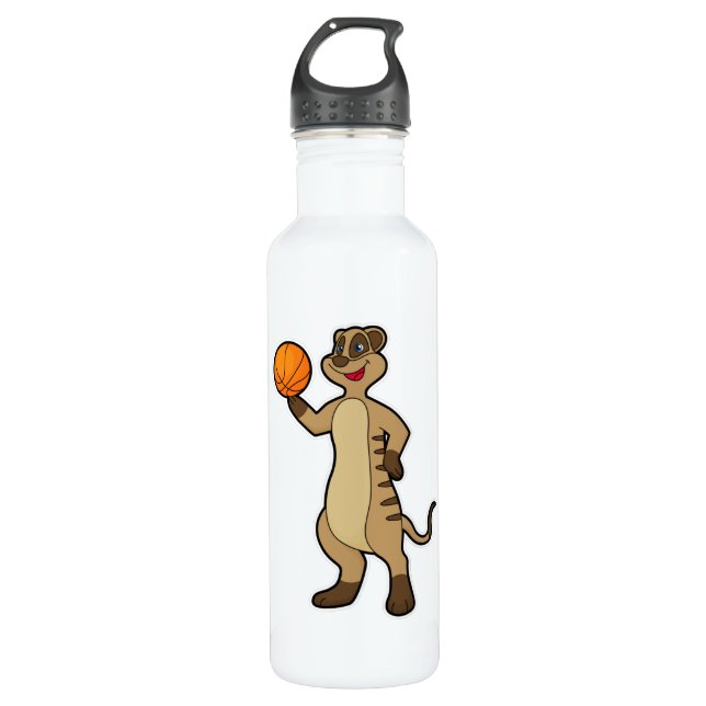 Meerkat at Basketball Sports Stainless Steel Water Bottle (Front)