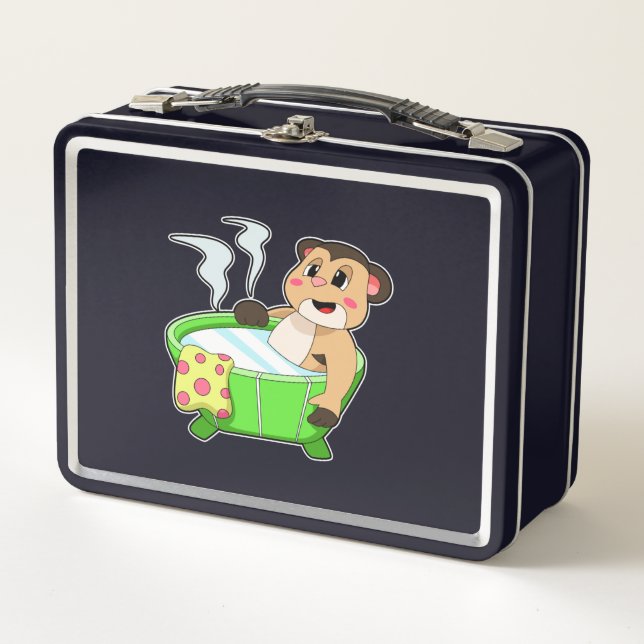 Meerkat at Bathing in Bathtub Metal Lunch Box (Front)