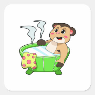 Meerkat at Bathing in Bathtub Square Sticker