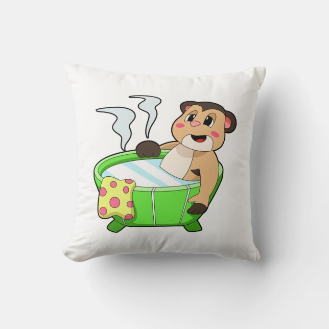 Meerkat at Bathing in Bathtub Throw Pillow (Front)