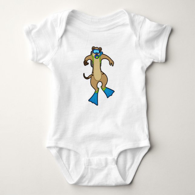 Meerkat at Diving with Swimming goggles Baby Bodysuit (Front)