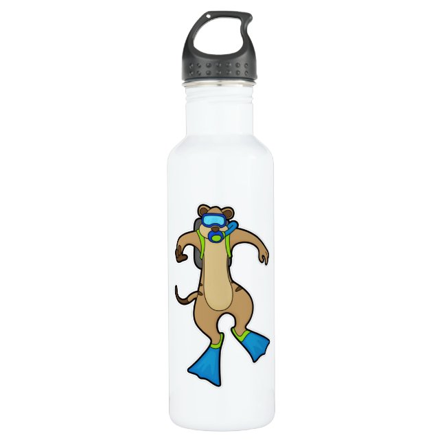 Meerkat at Diving with Swimming goggles Stainless Steel Water Bottle (Front)