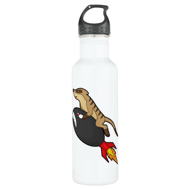 Meerkat at Flying with Rocket Stainless Steel Water Bottle (Front)
