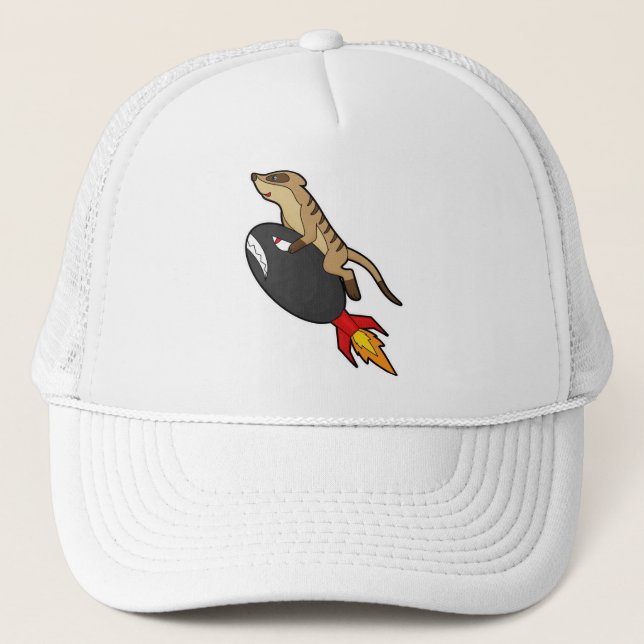 Meerkat at Flying with Rocket Trucker Hat (Front)