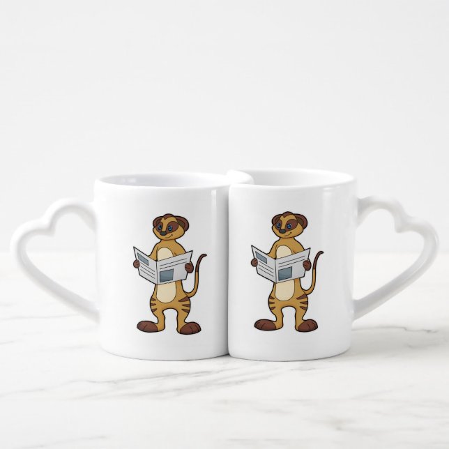 Meerkat at Reading a Newspaper Coffee Mug Set (Front Nesting)