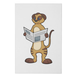 Meerkat at Reading a Newspaper Faux Canvas Print