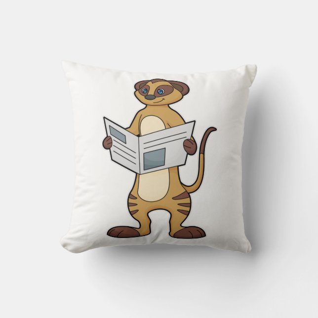 Meerkat at Reading a Newspaper Throw Pillow (Front)