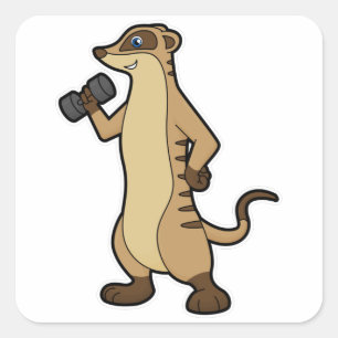 Meerkat at Strength training with Dumbbell Square Sticker