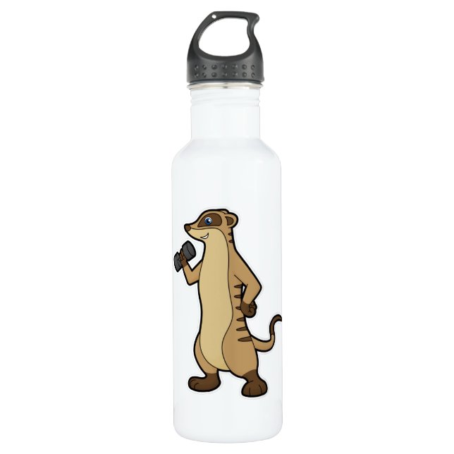 Meerkat at Strength training with Dumbbell Stainless Steel Water Bottle (Front)