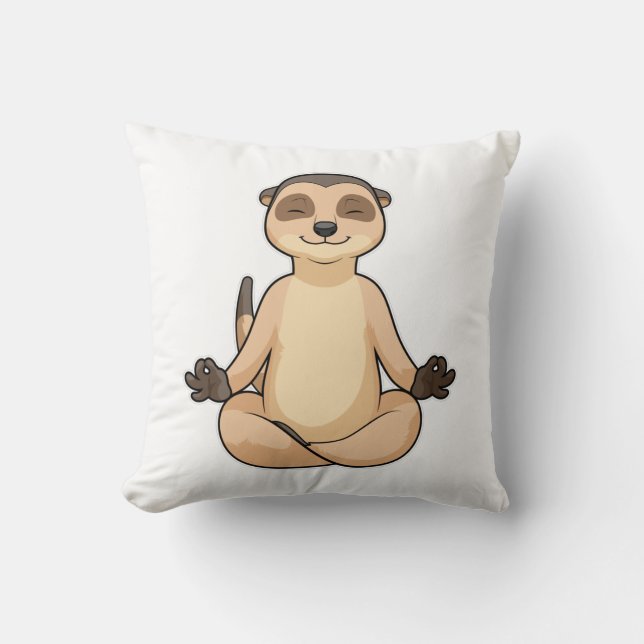 Meerkat at Yoga Meditation Throw Pillow (Front)