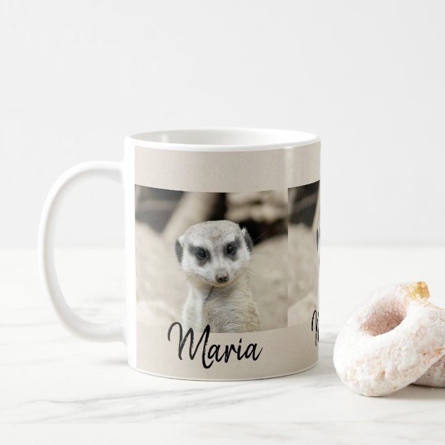 Meerkat Beige Black Mug (With Donut)