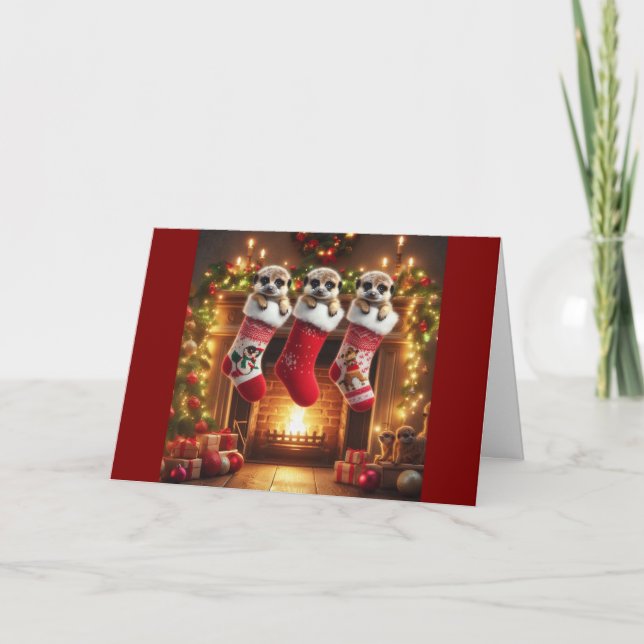 Meerkat Christmas Stockings Holiday Card (Front)