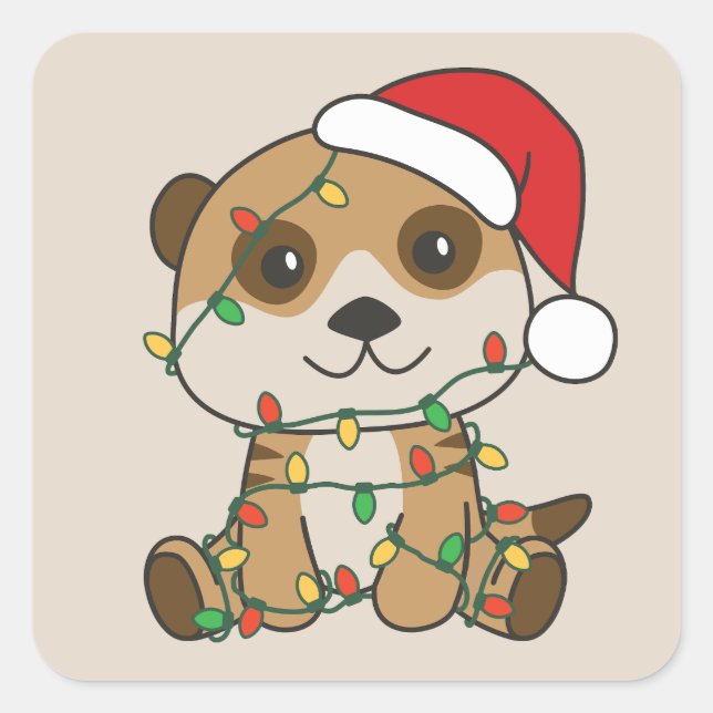 Meerkat Christmas Winter Animals Holiday Meerkats Square Sticker (Front)