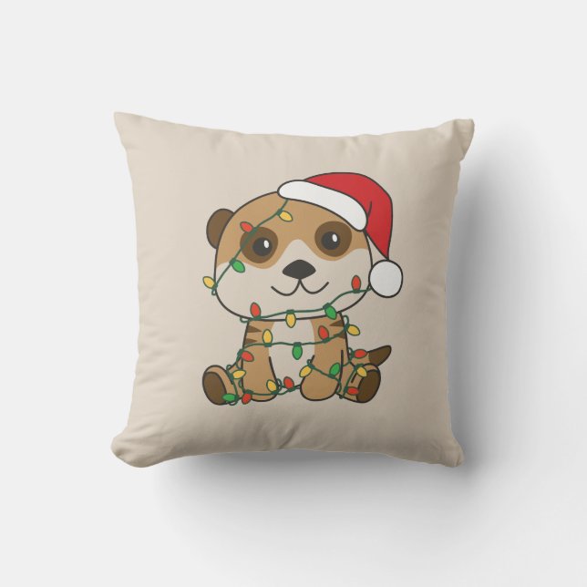 Meerkat Christmas Winter Animals Holiday Meerkats Throw Pillow (Front)