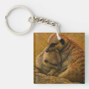 Meerkat Cuddle – Earth-Toned Wildlife Painting Keychain