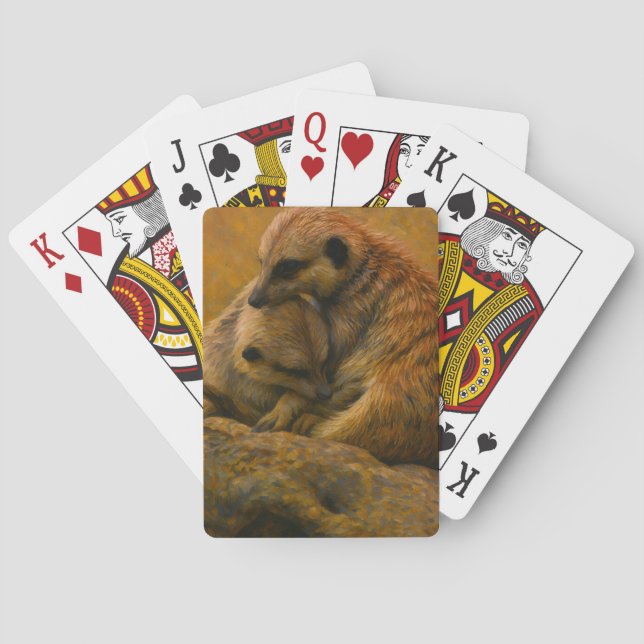 Meerkat Cuddle – Earth-Toned Wildlife Painting Poker Cards (Back)