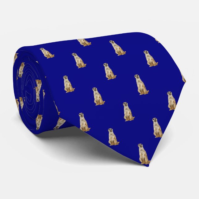 Meerkat Diamond Pattern on Navy Blue Neck Tie (Rolled)