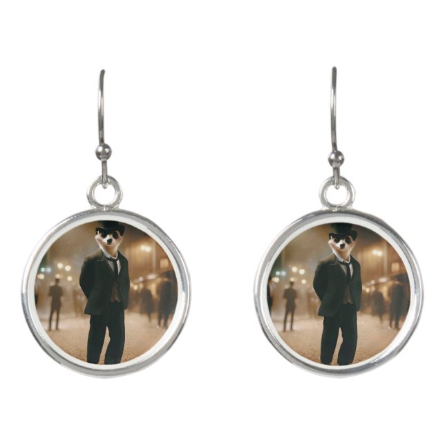 Meerkat Dressed For Black Tie Event,  Earrings (Front)