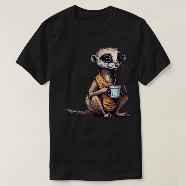 Meerkat Drinking Coffee Funny Cute Animal Meerkat  T-Shirt (Design Front)