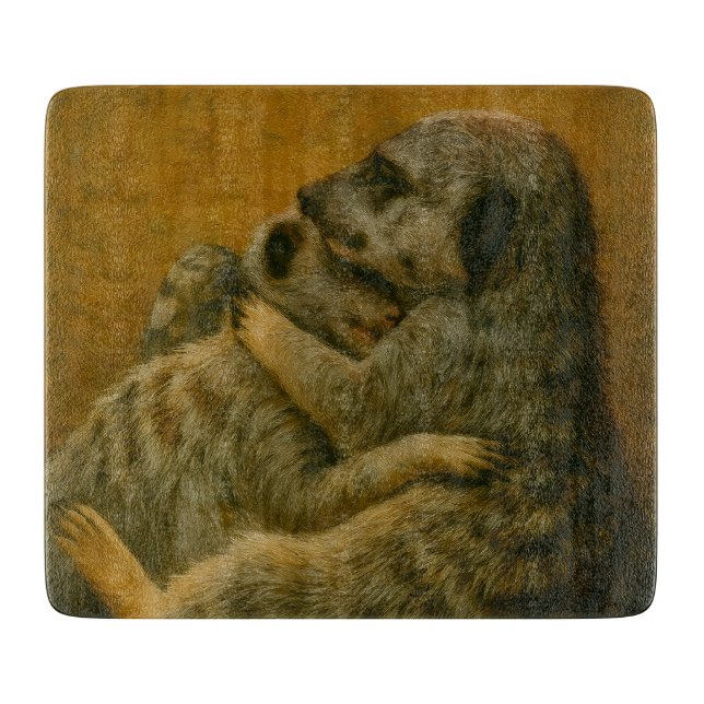 Meerkat Embrace – Heartfelt Wildlife Art Print Cutting Board (Front)